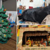 vintage Christmas decor and a potato shaped cat